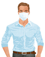 Attraktiver Mann mit Corona-Mundschutz 