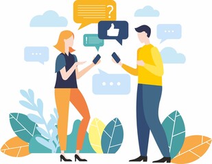 Flat design. Business images. Chat. Communication. Correspondence by phone. Dialogue. Discussion of problems.