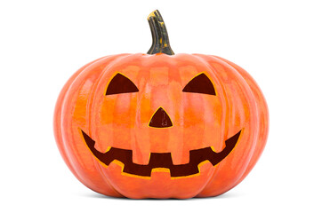 Halloween pumpkin with carved evil face, 3D rendering