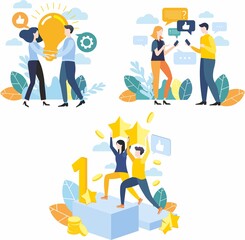 Flat design. Business images. Large set of flat design illustrations. Achieving goal. Cooperation. Help in solving the problem. The generation of ideas.