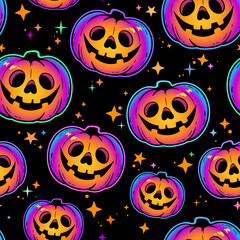 Fototapeta premium seamless pattern of cool multicolored haloween pumpkins