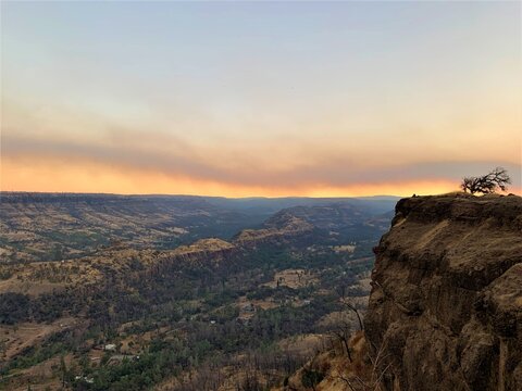 California Wild Fires Smoky Sunrise Over The Mountains;  Butte Creek Watershed Overlook