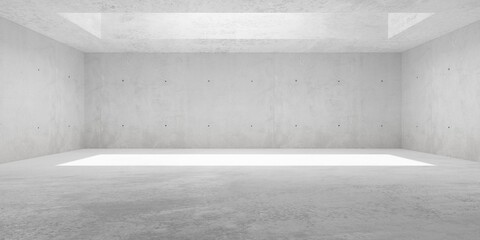 Abstract empty, modern, wide concrete walls hallway room with huge indirekt ceiling light opening - industrial interior background template