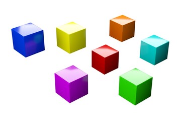 Colourful cubes floating isolated on white background, playing or creativity concept