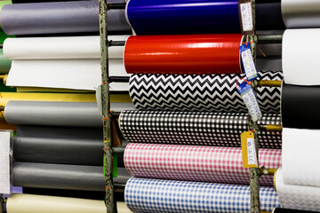 Detail of fabrics for sale in a store. Saara, Rio de Janeiro, Brazil.2019