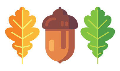 Acorn with leaves. Oak symbol of autumn. Isolated acorn on white background. Vector illustration. © Aliaksandr Ivanou