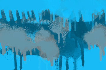 Blue spray paint ink texture. Graffiti painting on the wall. Street art and vandalism. Digitally airbrushed paper background.