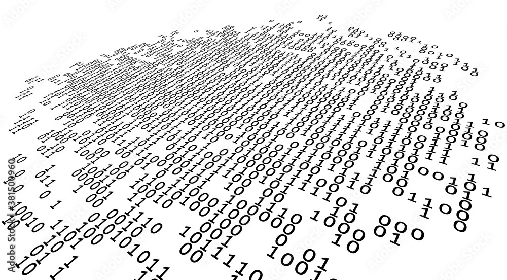 Poster Black and white binary coding background with 0 and 1 digits