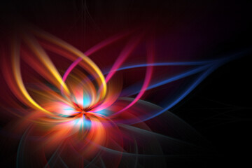 Abstract colorful flower illustration. Interesting, swirling, abstract background or texture with shades of gold flowing outwards. Modern Fractal Floral Leaf