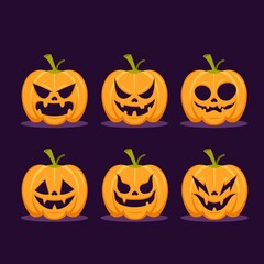 Collection of halloween pumpkins flat design free vector