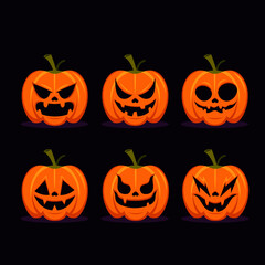 Collection of halloween pumpkins flat design free vector