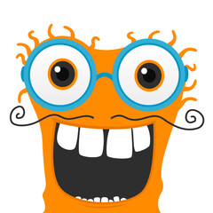 Funky monster character smiling with circle optical glasses.Vector monster illustration from monster collection.