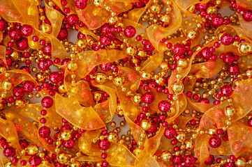 Fototapeta premium New Year's red and yellow garland. Christmas background
