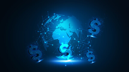 money transfer in digital world, business and technology concept 3D illustration