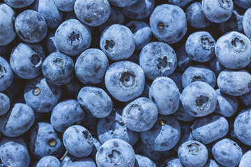 Frozen blueberry fruits, organic and vegan food. berries background. close up, top view