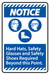 Notice Sign Hard Hats, Safety Glasses And Safety Shoes Required Beyond This Point With PPE Symbol