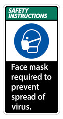 Safety Instructions  Face mask required to prevent spread of virus sign on white background