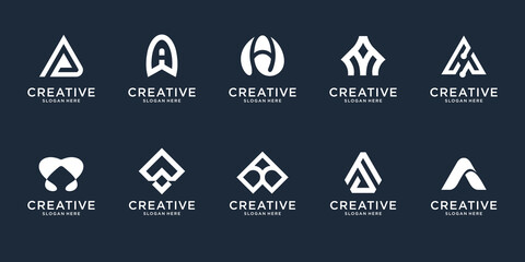 Set creative collection letter A logo design template. icon for technology, internet, digital.