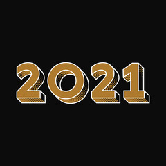 2021 New Year creative typography text logo concept. Black and gold luxury vector graphic for happy new years celebrations