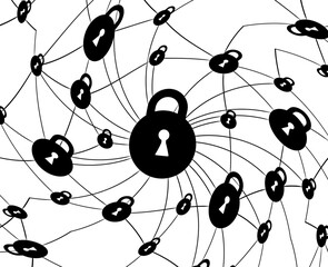 Cyber security padlocks illustration in black isolated on a white background