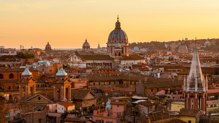 Fototapeta na wymiar Rome ancient historic center skyline with beautiful sunset light