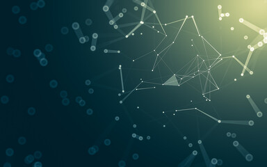 Abstract background. Molecules technology with polygonal shapes, connecting dots and lines. Connection structure. Big data visualization.