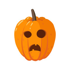 Orange cute pumpkin on white background.  Autumn colorful pumpkin for your design for the holiday Halloween. Vector cartoon illustration.