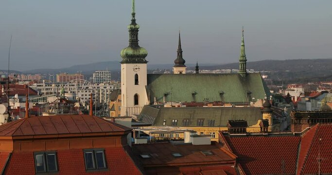 Rooftop View of Brno old town historic center with Saint St. James' church