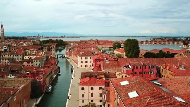 Venice - Flight over the Rio dell Arsenale canal with a drone Italy