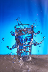 Fototapeta na wymiar Glass with blue liquid splash