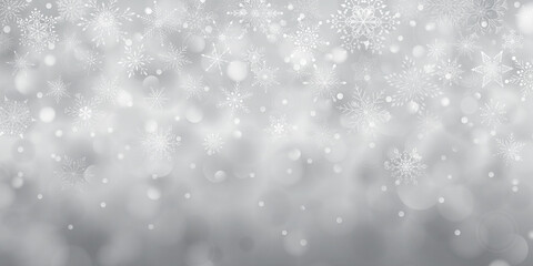 Christmas background of complex big and small falling snowflakes in gray colors with bokeh effect