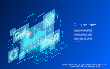 Data science flat 3d isometric vector concept illustration