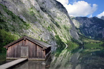 Fototapeta na wymiar Lake Obersee in Berchtesgaden National Park in Germany. 