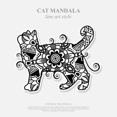 Cat Mandala Vector Line Art Style