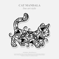 Cat Mandala Vector Line Art Style