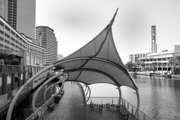 Downtown Tampa Riverwalk in B&W