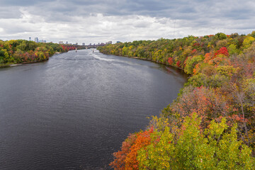 mississippi river and wooded banks in minneapolis