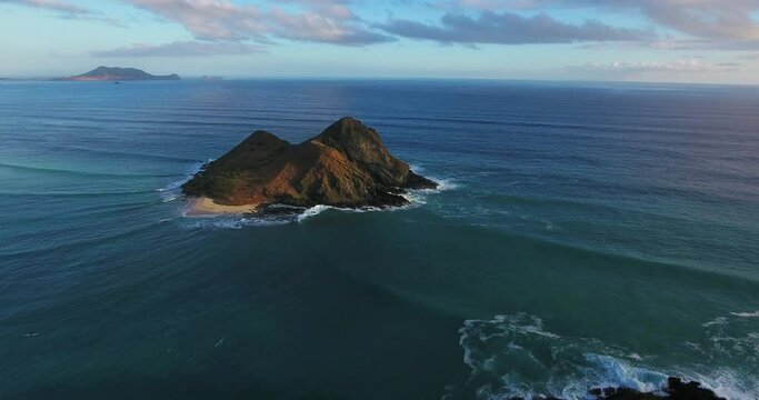 Wide aerial, island off coast of Hawaii