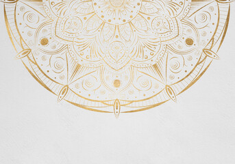 Vintage greeting card with golden Mandala. Great for invitation, flyer, menu, brochure, postcard, wallpaper, decoration, or any desired idea.