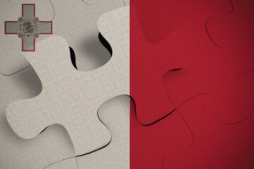 Composition of the concept of crisis and integration of a country Malta FLAG PAINTED ON PUZZLE 3D RENDER