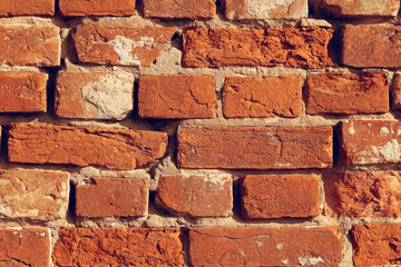 Old red brick wall. Close-up. Background. Texture.