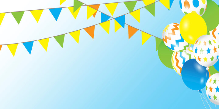 Balloons and flags. Festive background. Birthday blank. Vector illustration. Stock image.
