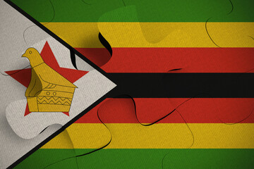 Composition of the concept of crisis and integration of a country Zimbabwe FLAG PAINTED ON PUZZLE 3D RENDER.