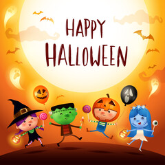 Halloween Celebration Fun Party. Halloween Kids Costume Party.