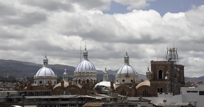 Cuenca, Ecuador - September 20, 2018 - Time Lapse - Clouds Fly By New Cathedral Domes