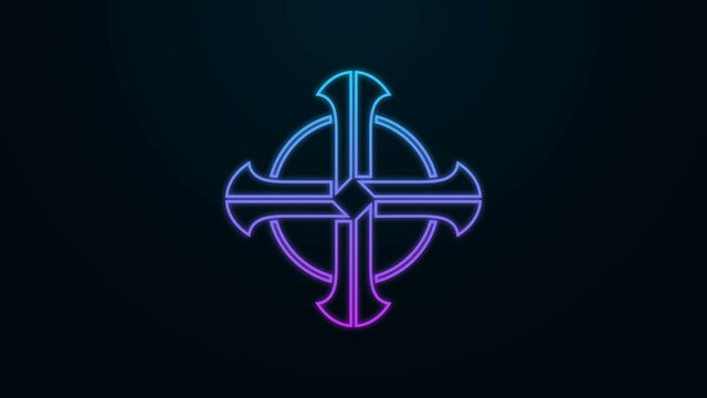 Glowing neon line Celtic cross icon isolated on black background. Happy Saint Patricks day. 4K Video motion graphic animation