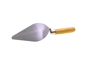 Trowel the mortar on white background