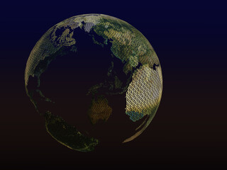 Planet earth digitized with the numbers "0 and 1". 3D rendering.