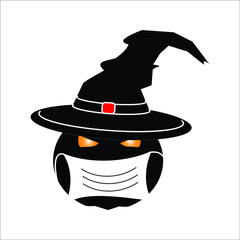 hellowen icon with witch hat using mask, white background. can be used in hellowen celebrations. vector illustration