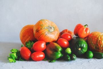 Heap of various fresh organic vegetables. Healthy food background.